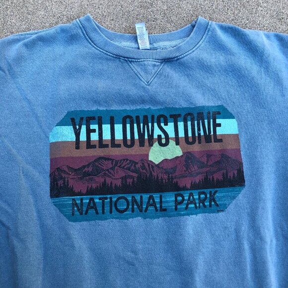VTG U.S. APPAREL Yellowstone National Park Sweatshirt LG Men's Blue Crew Retro - Picture 7 of 8